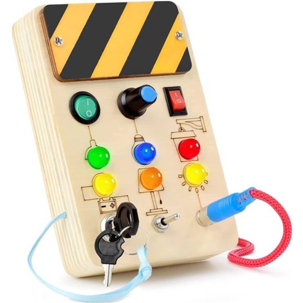 Busy Board with LED Light, Montessori Toys with Toggle Switch for 1 - 4 Years